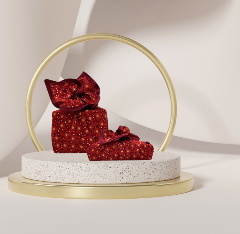Reusable Fabric gift wrap with a festive star pattern, Luxury, eco-friendly, embroidery personalisation