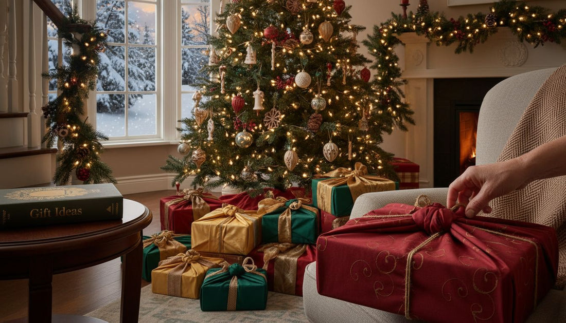 Luxurious gifts in fabric Christmas wraps