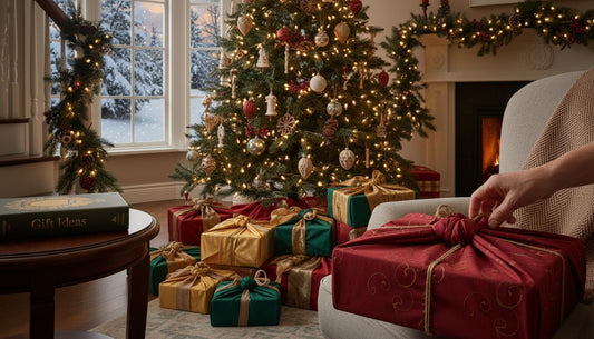 Luxurious gifts in fabric Christmas wraps