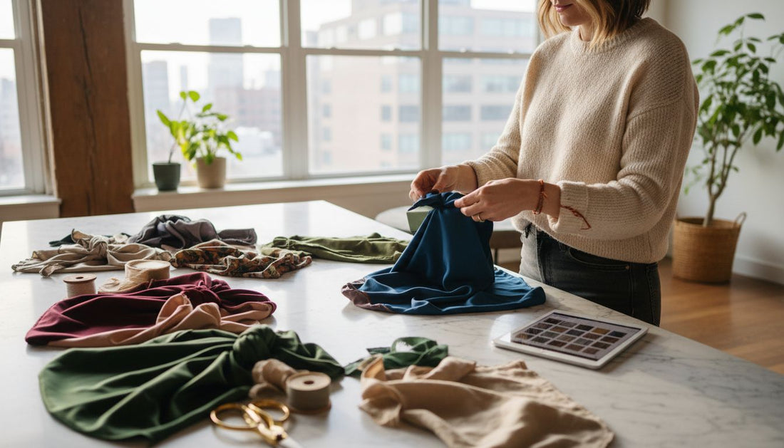 Woman arranging luxury reusable gift wraps