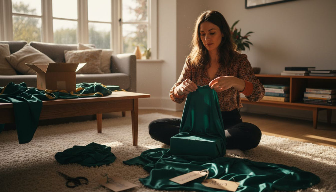 Woman wrapping gifts with eco-friendly fabric