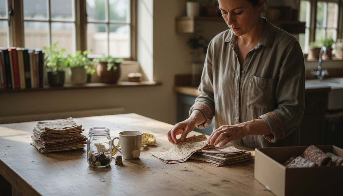 Woman preparing to wrap gifts with fabric
