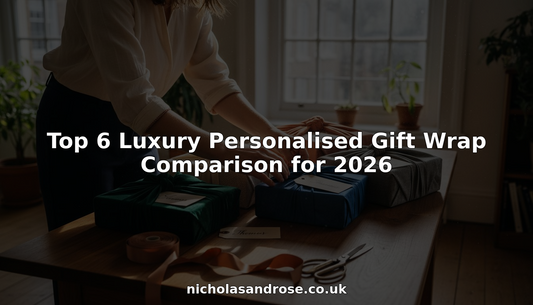 Six luxury fabric-wrapped gifts arranged on table