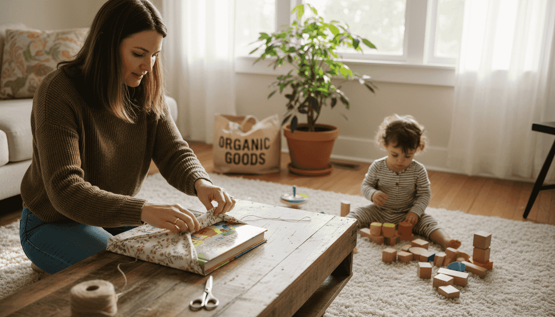 Eco parent wrapping gift with fabric