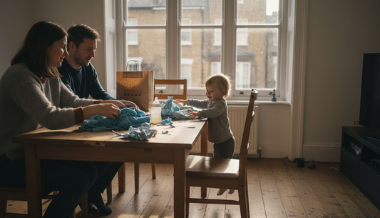 Family wrapping gifts with fabric alternatives
