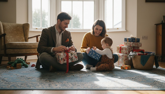 Family using fabric for eco gift wrapping