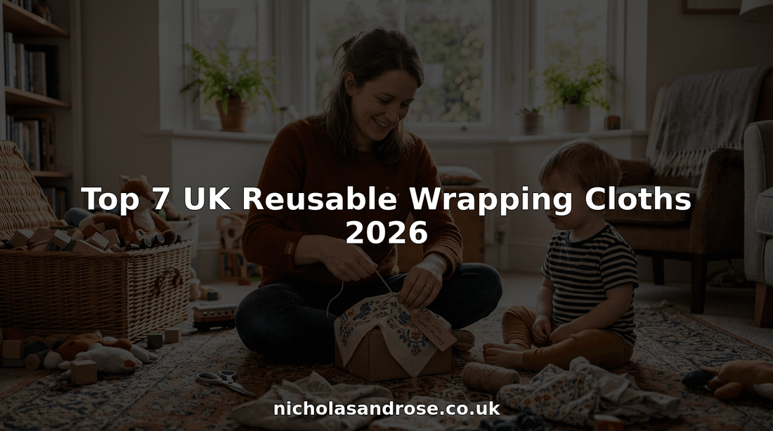 Mother wrapping gift with reusable fabric cloth