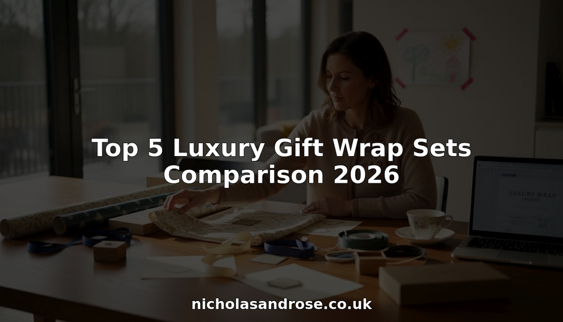 Luxury gift wrap sets compared on modern dining table