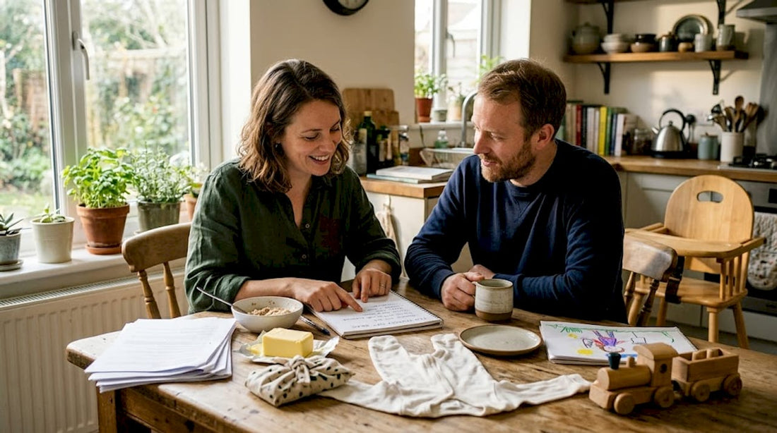 Parents choosing eco-friendly holiday gifts