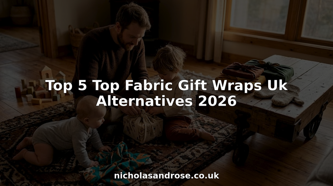 Family opening reusable fabric gift wrap in living room