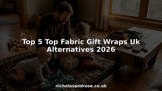 Family opening reusable fabric gift wrap in living room