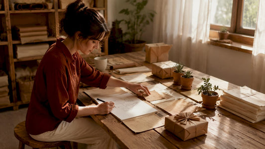 Designer working on sustainable wrap design samples
