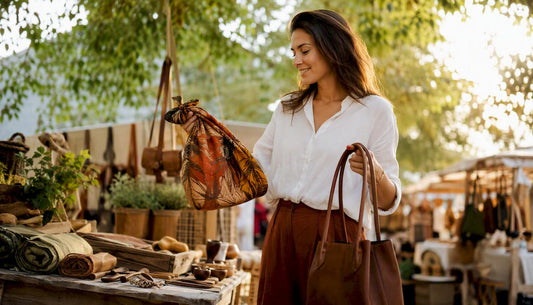 Woman browsing sustainable luxury gifts in boutique
