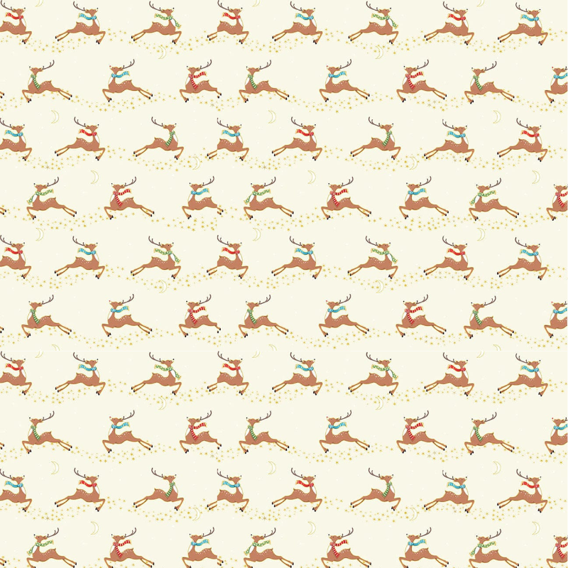 A reusable fabric gift wrap with a reindeer and snow design. Luxury, eco-friendly, embroidery personalisation 