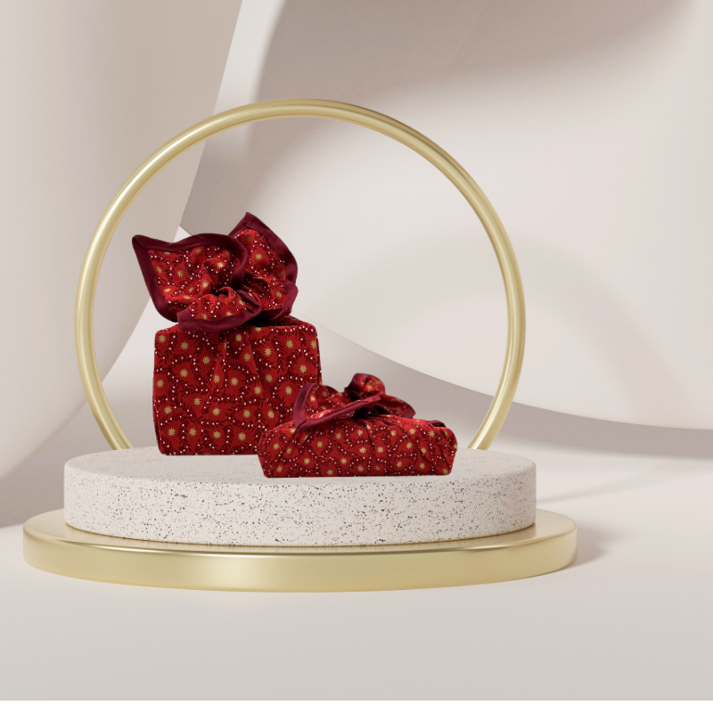 Reusable Fabric gift wrap with a festive star pattern, Luxury, eco-friendly, embroidery personalisation 