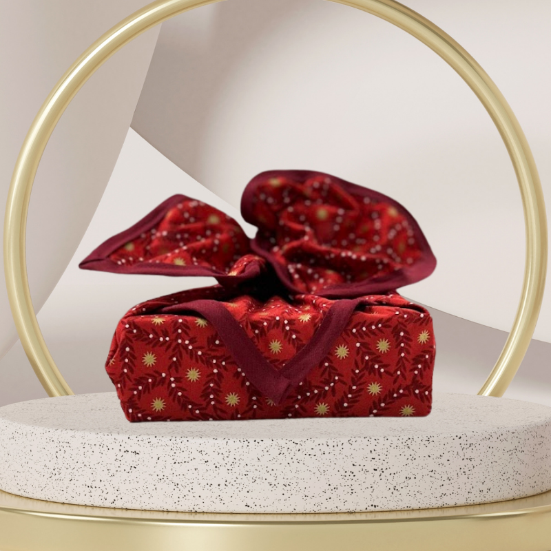 Reusable Fabric gift wrap with a festive star pattern, Luxury, eco-friendly, embroidery personalisation 