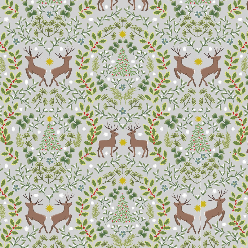 A reusable fabric gift wrap with a Christmas-themed design featuring reindeer, snowflakes, evergreen trees, and floral detail.
Luxury, eco-friendly, embroidery personalisation 